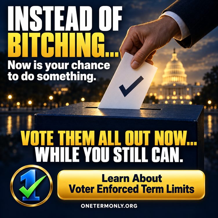 Instead of bitching... now is your chance to do something. Vote them all out now while you still can. Learn about voter enforced term limits at onetermonly.org